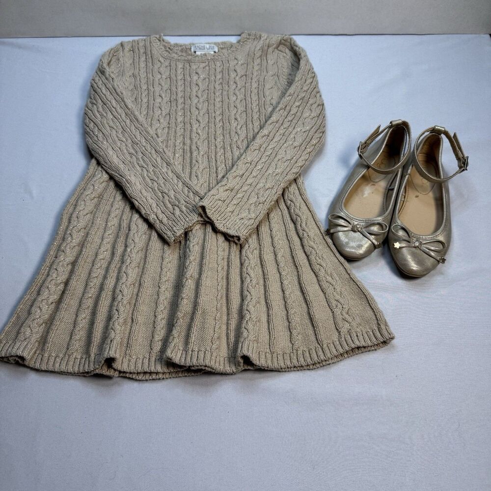 Rachel Zoe Girls Sweater Dress Size 5 & Sugar Gold Flats Shoes 11 Bundle Holiday